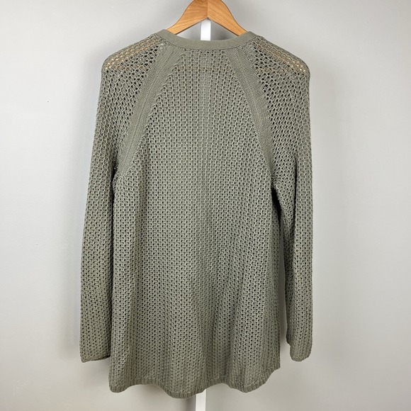 J. Jill Open Front Cardigan Sweater Womens Medium Green Open Knit Cotton Blend - Picture 6 of 7